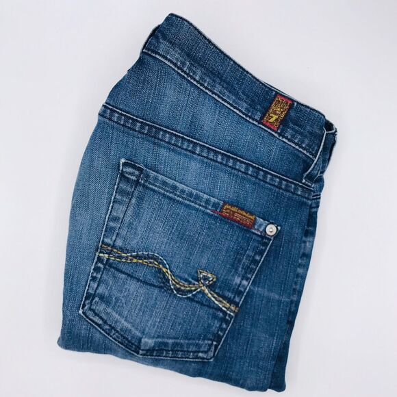 7 For All Mankind Women Jeans Bootcut Distressed Casual Blue Denim Size 30 - Picture 7 of 8